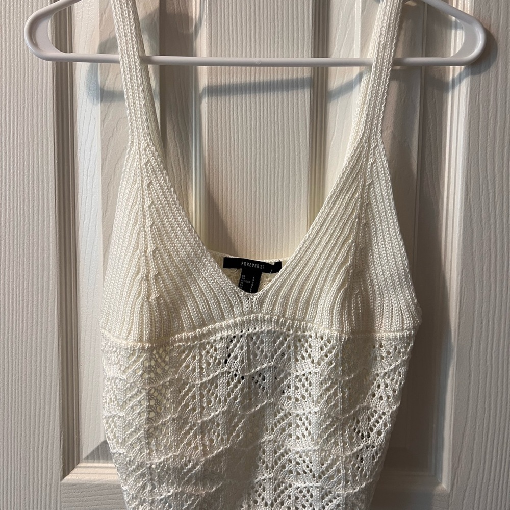 Forever 21 Cream Knit Lace Tank